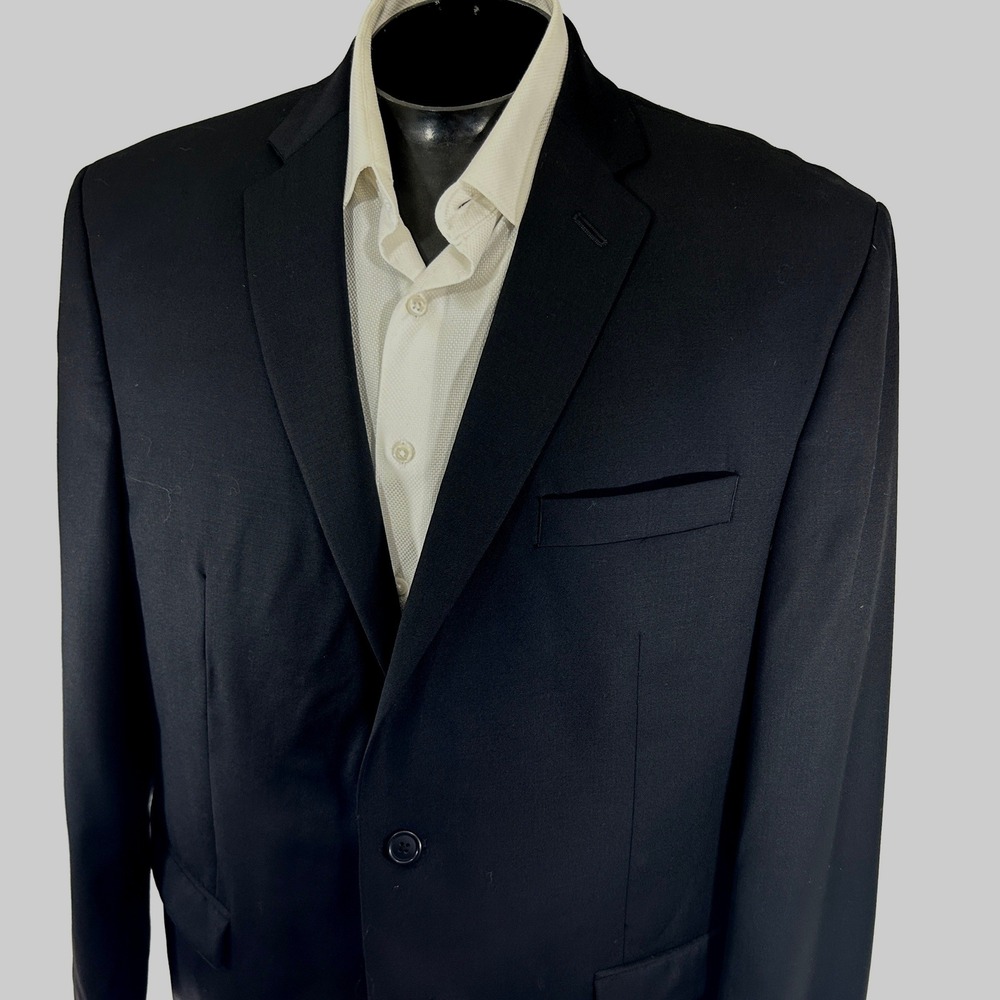 Calvin Klein Blazer 46R Slim Black 100% Wool Two Button Sport Coat Double Vent